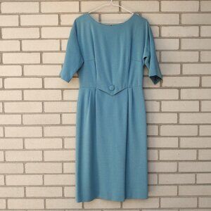 Vintage 60s Dress 36" Bust 28.5" Waist Blue Knit Fashion Wear Toronto